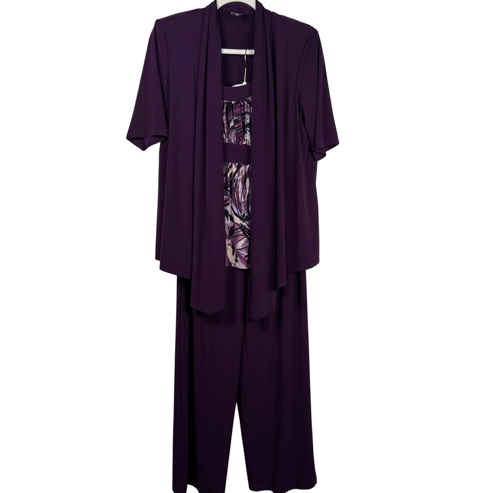 R&M Richards Purple Piece Pant Set Size 8 Twofer Jacket Top Trousers Travel Knit